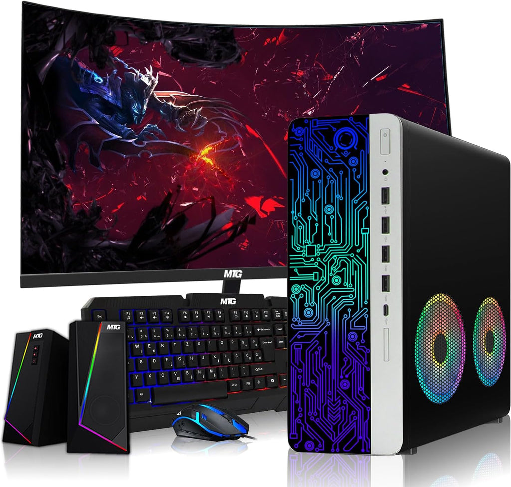 HP G4 Desktop Computer PC AMD Pro A10-9700 R7, 8GB & 16GB RAM, 256GB 512GB 1TB SSD,24 Inch Curve, RGB Speaker, RGB Keyboard with AI-Enabled Copilot Key, Mouse, 2X RGB Fan, Wi-Fi, Win 10 Pro (Renewed)