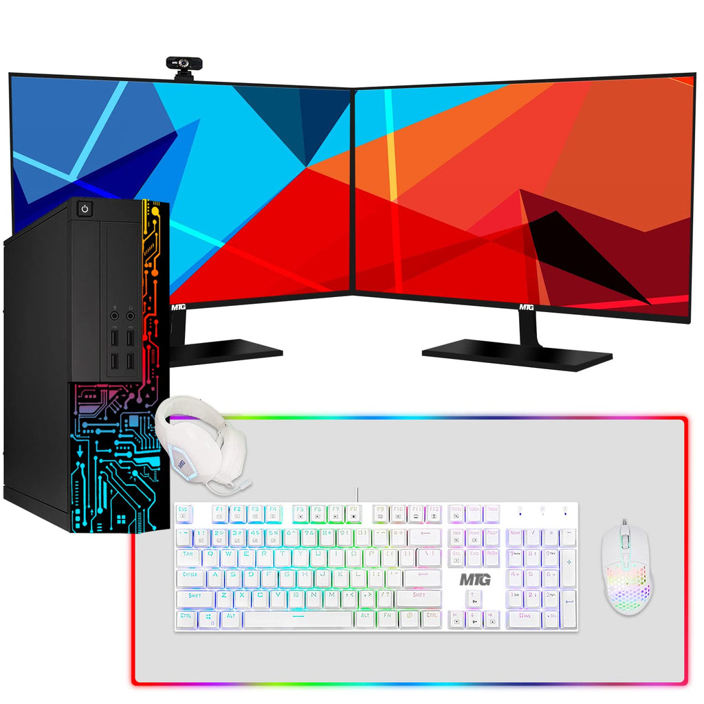 TechMagnet Siwa 8 Desktop PC, Intel Core i5/i7, 8GB/16GB RAM, Dual 22" Monitor, Gaming Kit, Webcam, WiFi, Windows 11 Home (Refurbished)