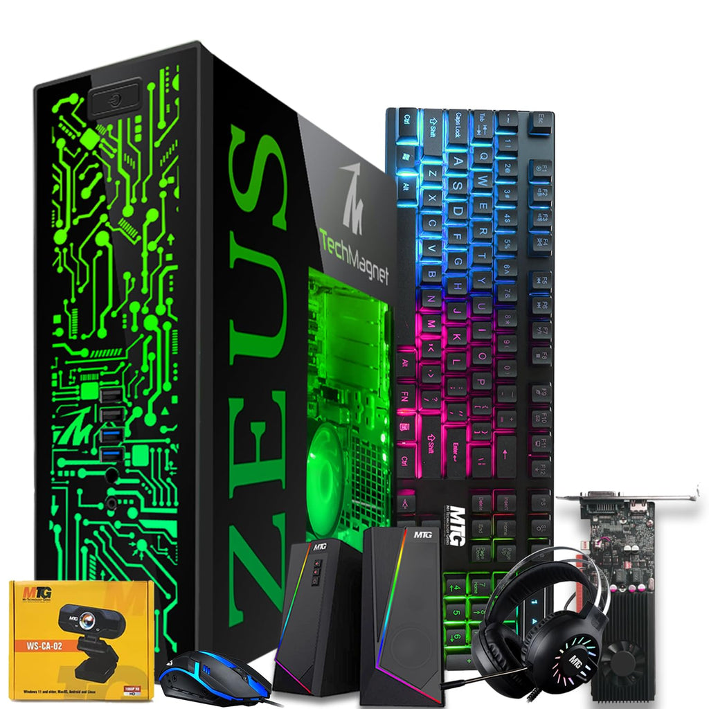 TechMagnet Gaming Desktop PC, Intel i5 4th Gen, Zeus Pro 4, GT 1030 2GB DDR5, 16GB RAM ARGB, 256GB SSD + 1TB HDD, RGB Kit, Windows 11 Pro (Refurbished)