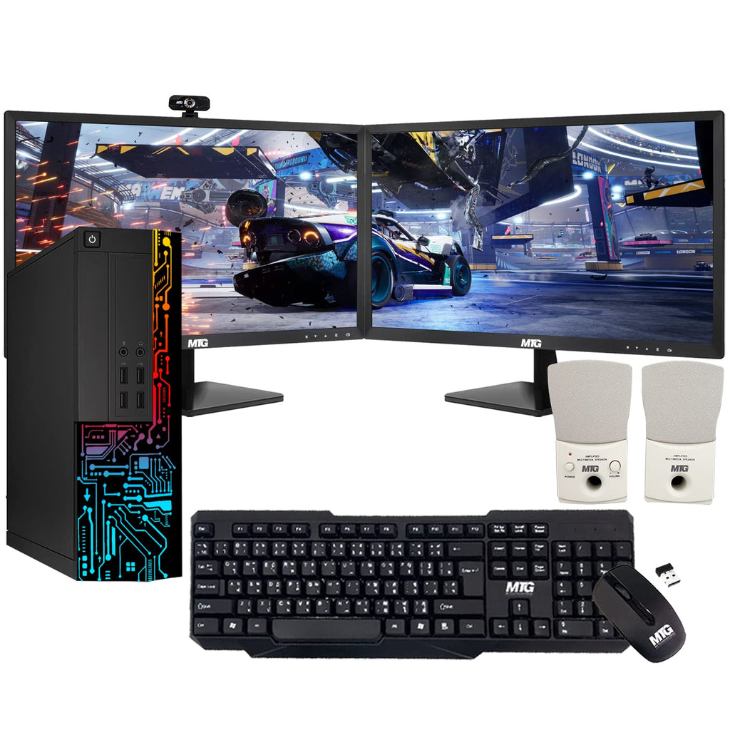 Restored Computer Desktop PC,Intel Core i5,Siwa 8,8GB RAM,128GB SSD Boot + 500 GB HDD,Dual 27 Inch Monitor,MTG Wireless Keyboard Mouse,MTG Speaker with Webcam,WiFi,Win 11 Home (Renewed)