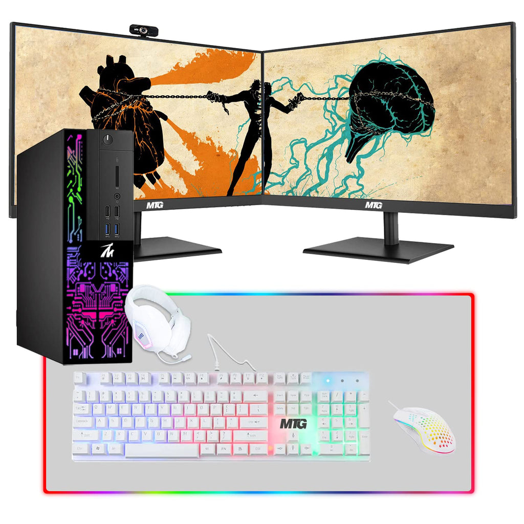 Restored TechMagnet Computer Desktop PC,Intel Core i5-6500,Siwa 6,New MTG Dual 24 Inch Curved Monitor,16GB RAM,1TB SSD + 2TB HDD,1GB Graphic Card,Gaming Kit,Webcam,Windows 11 Pro (Renewed)