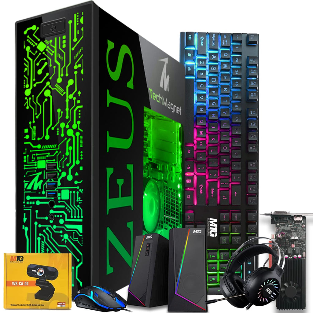 TechMagnet Gaming Desktop PC, Intel i5 6th Gen, Zeus Pro 6, GT 1030, 16GB ARGB RAM, 256GB SSD + 1TB HDD, RGB Keyboard Mouse Speaker Headphone Webcam, Windows 11 Pro (Refurbished)