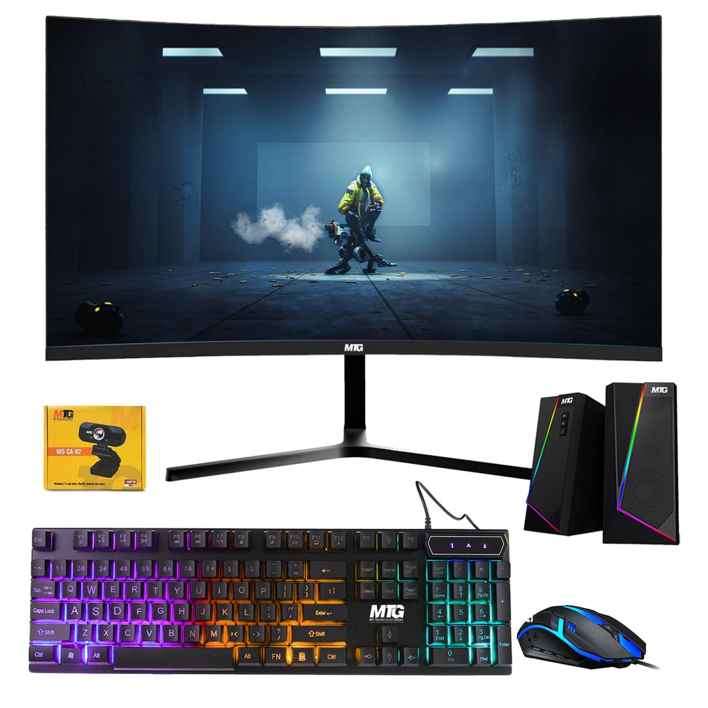 TechMagnet All in one Desktop Computer, Cheetah 4, Intel Core i5 4th Gen 2.5 GHz, 24 Inch Curve Monitor, MTG RGB Keyboard Mouse, RGB Speaker and Webcam, Win10 Pro (Refurbished)