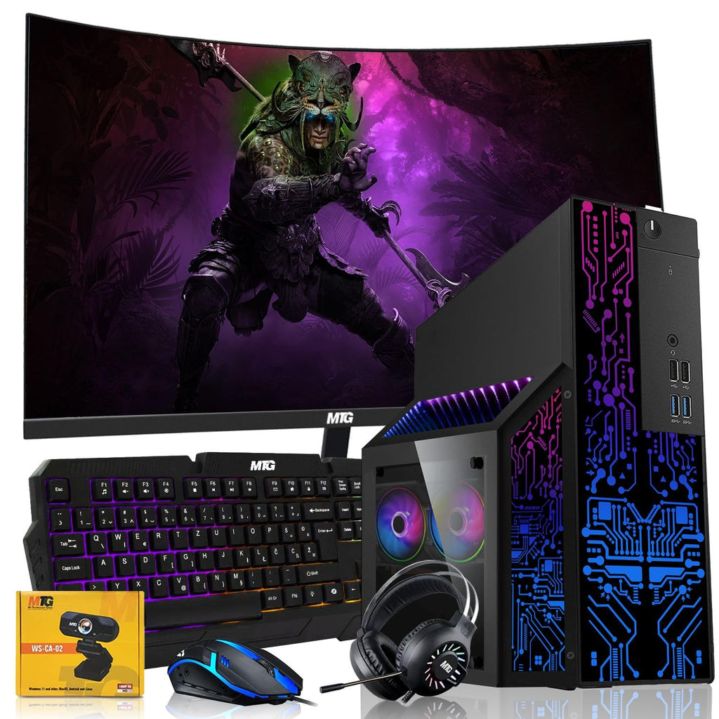 Restored TechMagnet Nova Desktop PC Bundle,Core i7 32GB RAM 1TBSSD 24 inch Curved Monitor GTX 1660S Graphic RGB Keyboard with AI-Enabled Copilot Key Mouse Headphones Webcam Windows11 Pro(Renewed)