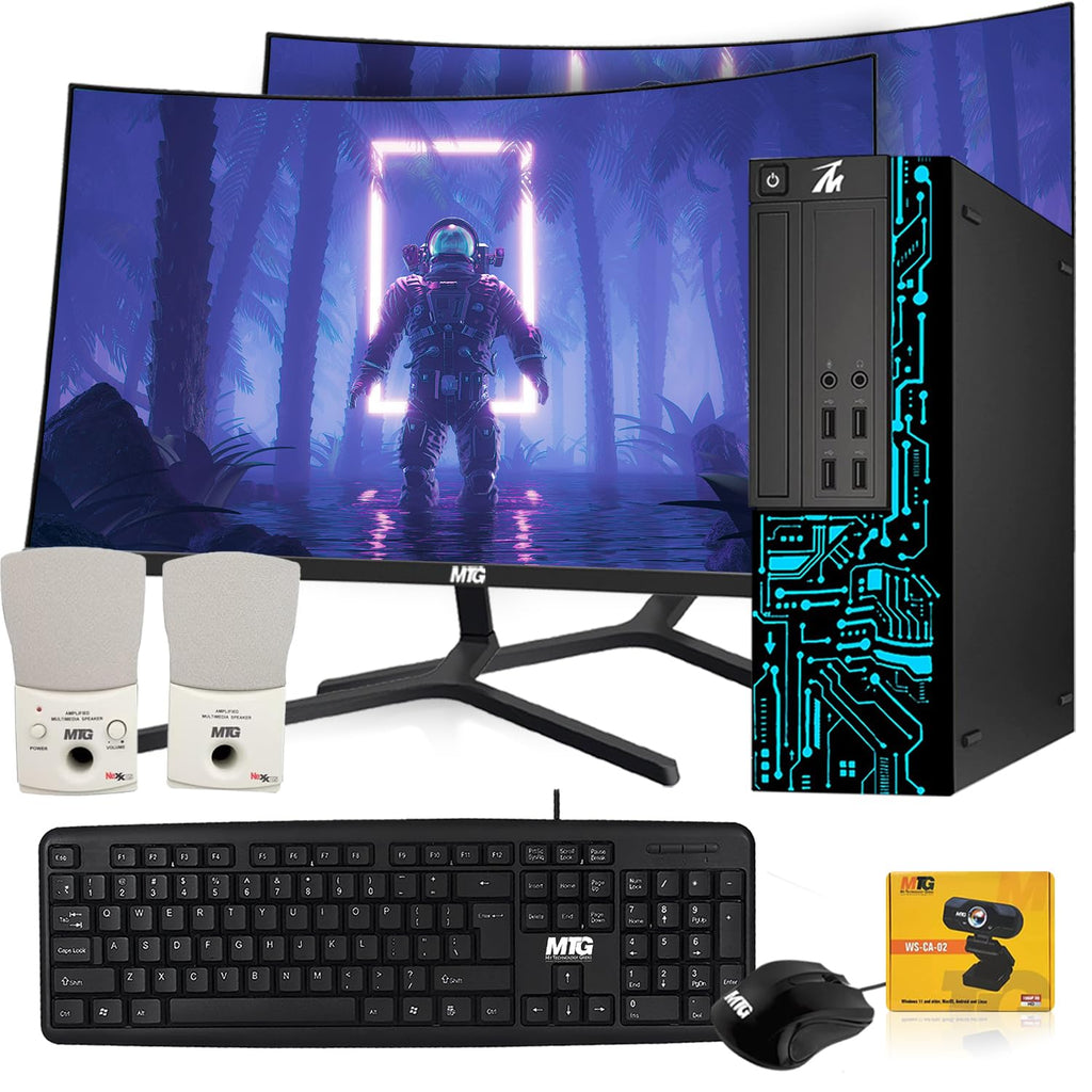 Restored Computer Desktop PC,Intel Core i5,Siwa 8,8GB RAM,128GB SSD Boot + 500 GB HDD,Dual 27 Inch Monitor,MTG USB Wired Keyboard Mouse,Speaker with Webcam,WiFi,Win 11 Home (Renewed)
