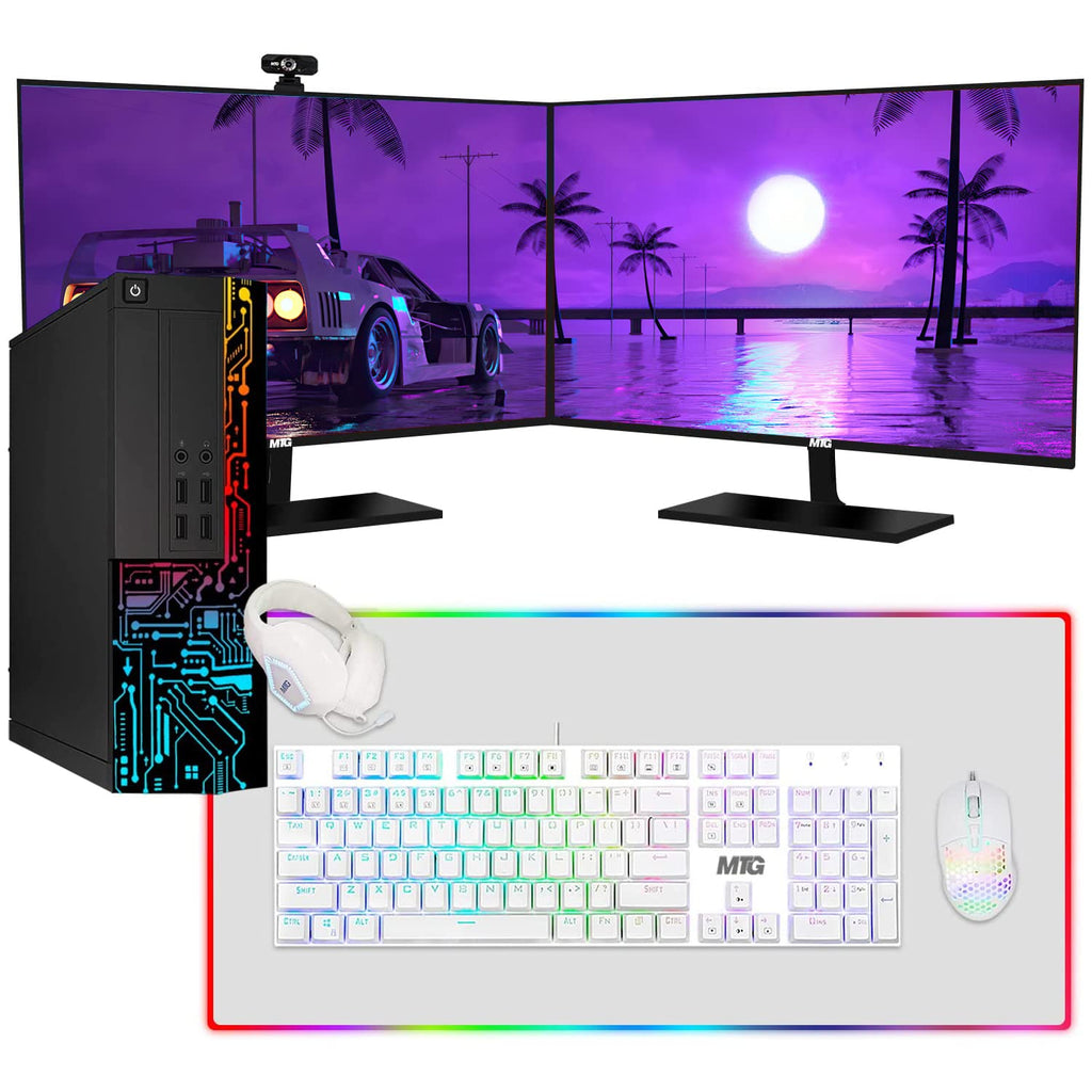 TechMagnet Siwa 8 Desktop PC, Intel Core i5/i7, 8GB/16GB RAM, Dual 27" Monitor, Gaming Kit, Webcam, WiFi, Windows 11 Home (Refurbished)