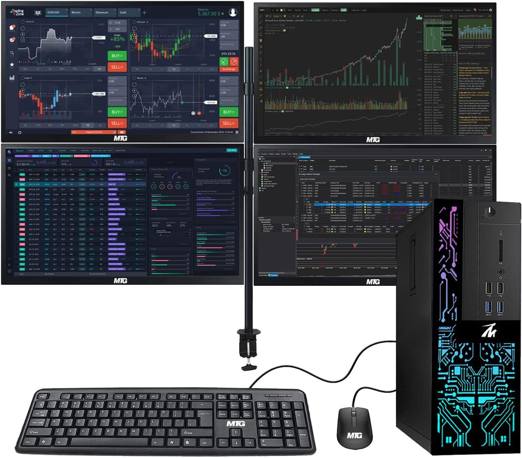 Restored TechMagnet Trading Desktop PC Siwa 6 Intel Corei5-6500,16GB RAM,120GB SSD,4TB HDD,4 New 27” LED Monitors,2 Network Cards,Trading Platform Support,MTG Keyboard & Mouse Windows11 Pro (Renewed)