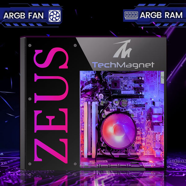 TechMagnet Gaming Desktop PC, Intel i5 4th Gen, Zeus Pro 4, GT 1030 2GB DDR5, 8GB RAM ARGB, 256GB SSD + 1TB HDD, RGB Kit, Windows 11 Pro (Refurbished)