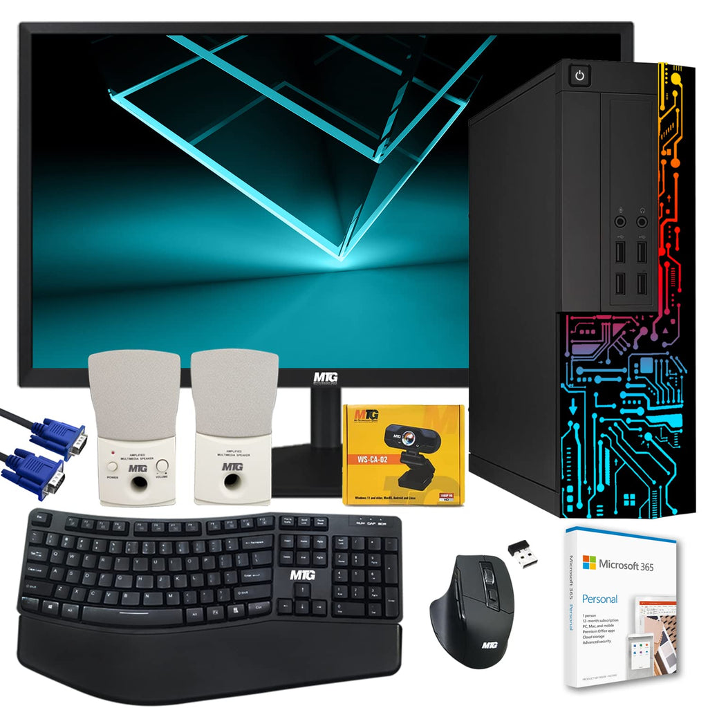 Restored Computer Desktop PC,Intel Core i5,Siwa 8,8GB RAM,128GB SSD Boot + 500 GB HDD,27 Inch Monitor,Wireless Ergonomic Keyboard Mouse,Speaker,Webcam,Office 365,WiFi,Win 11 Home (Renewed)