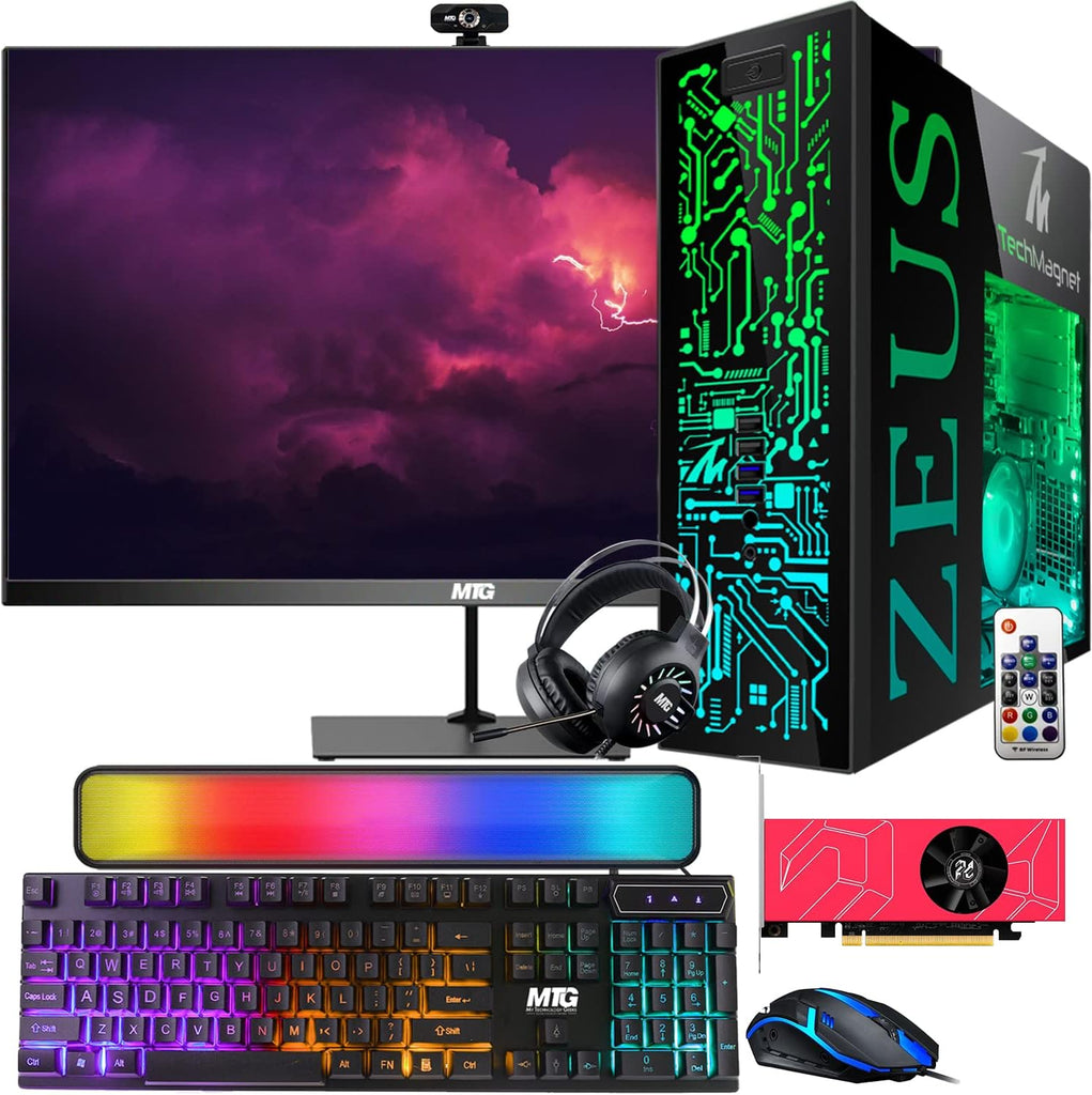 TechMagnet Gaming Desktop PC, Intel i7 4th Gen, Zeus Pro 4, AMD RX 6400, 16GB RAM ARGB, RGB Kit Sound bar, Win 10 Pro (Renewed),