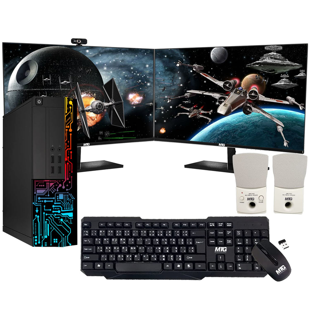 Restored Computer Desktop PC,Intel Core i5,Siwa 8,8GB RAM,128GB SSD Boot + 500 GB HDD,Dual 27 Inch Monitor,MTG Wireless Keyboard Mouse,MTG Speaker with Webcam,WiFi,Win 11 Home (Renewed)