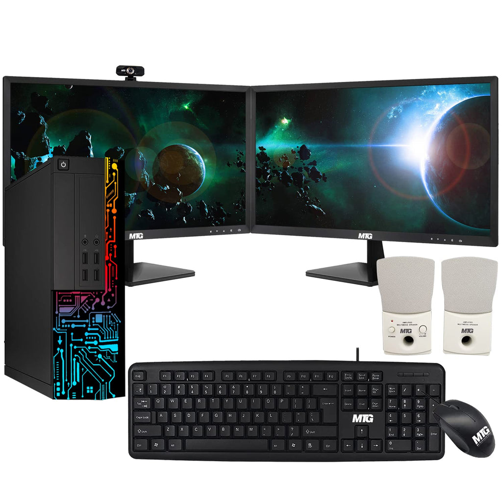 Restored Computer Desktop PC,Intel Core i5,Siwa 8,8GB RAM,128GB SSD Boot + 500 GB HDD,Dual 27 Inch Monitor,MTG USB Wired Keyboard Mouse,Speaker with Webcam,WiFi,Win 11 Home (Renewed)