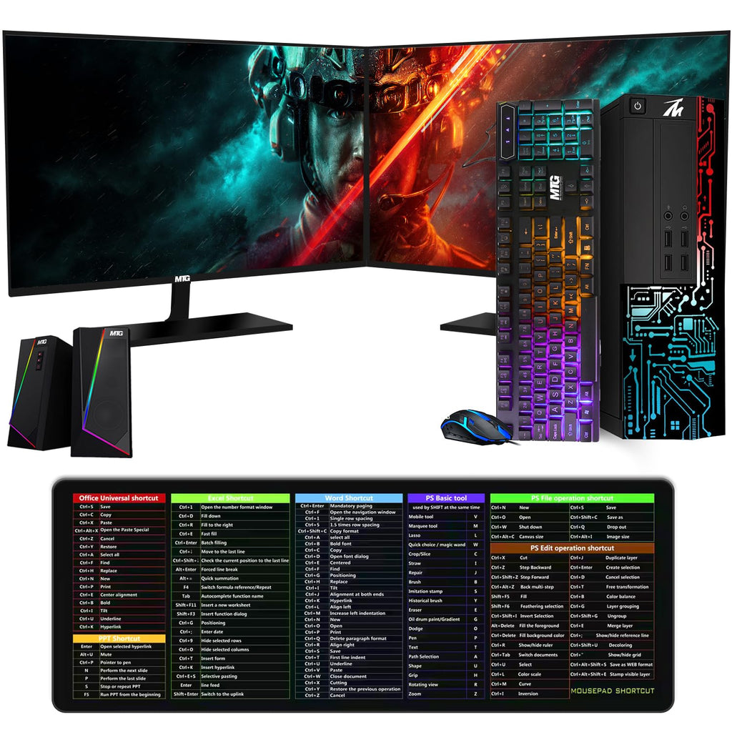 Restored TechMagnet Computer Desktop PC,Core i5,Siwa 8,8GB RAM,128GB SSD+500 GB HDD,27 Inch Monitor,RGB Keyboard Mouse,XL Cheatsheet Desk Pad,RGB Speaker with Webcam,WiFi,Win 11 Home (Renewed)