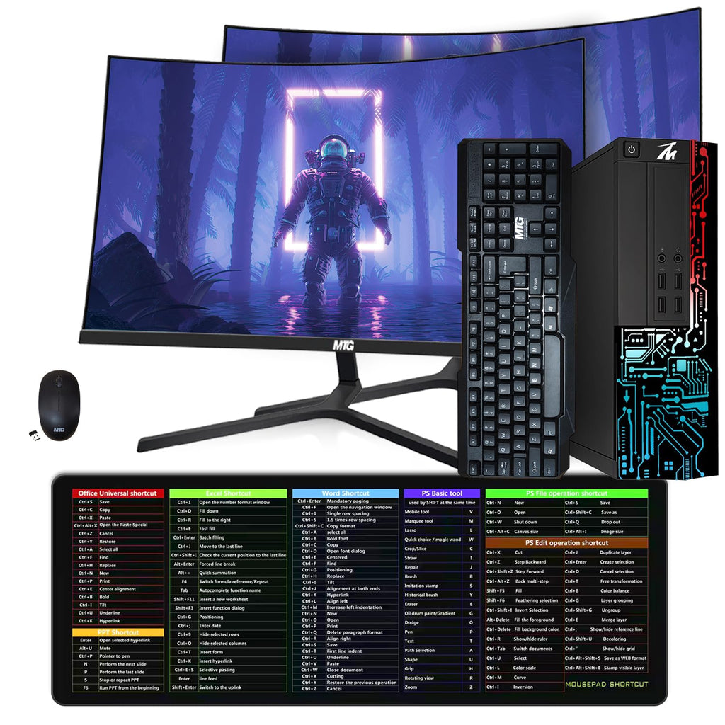 Restored TechMagnet Computer Desktop PC,Intel Core i5,Siwa 8,8GB RAM,128 GB Boot + 500 GB HDD,Dual 27 Inch Monitor,Wireless Keyboard Mouse,XL Cheatsheet Desk Pad,WiFi,Win 11 Home (Renewed)