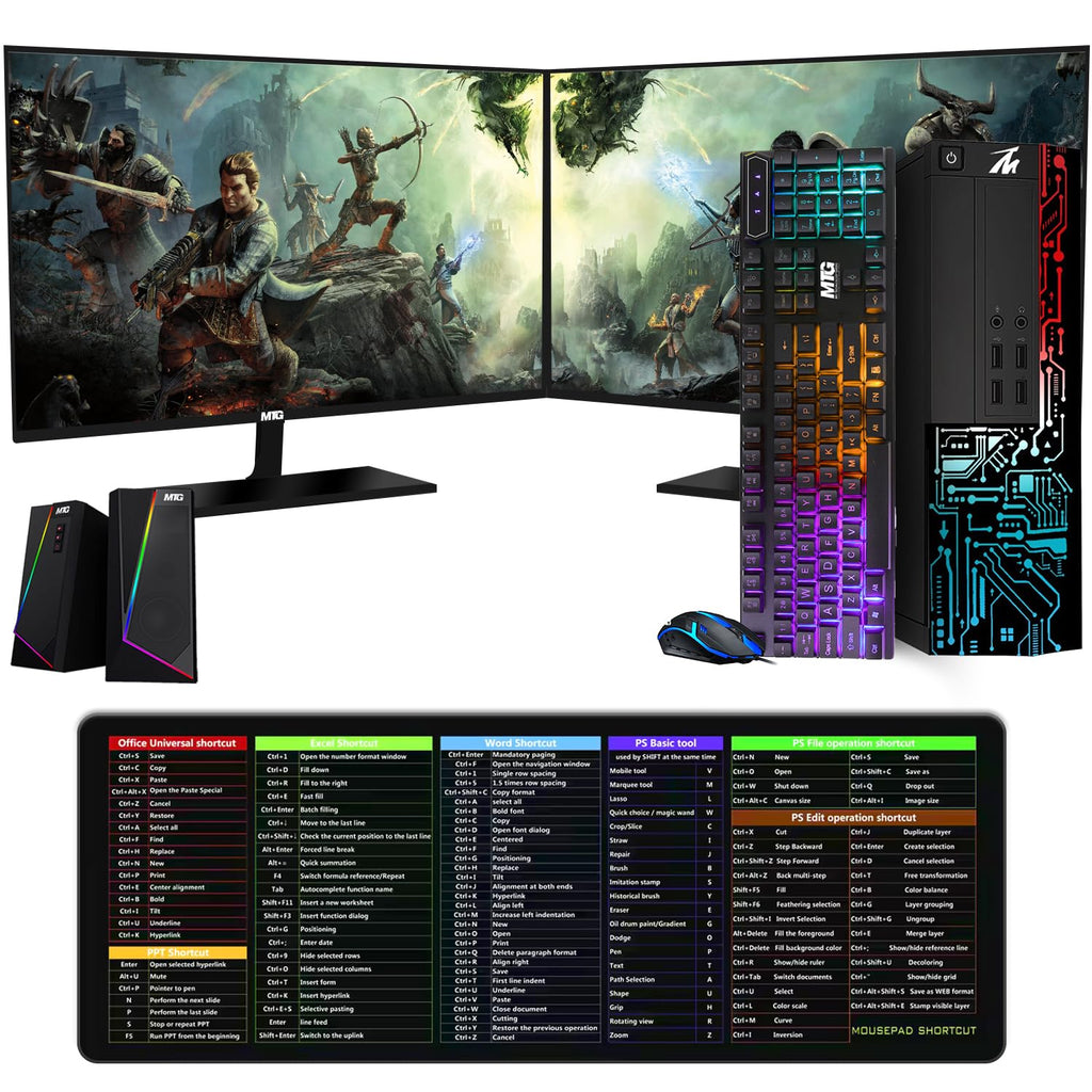 Restored TechMagnet Computer Desktop PC,Core i5,Siwa 8,8GB RAM,128GB SSD+500 GB HDD,27 Inch Monitor,RGB Keyboard Mouse,XL Cheatsheet Desk Pad,RGB Speaker with Webcam,WiFi,Win 11 Home (Renewed)