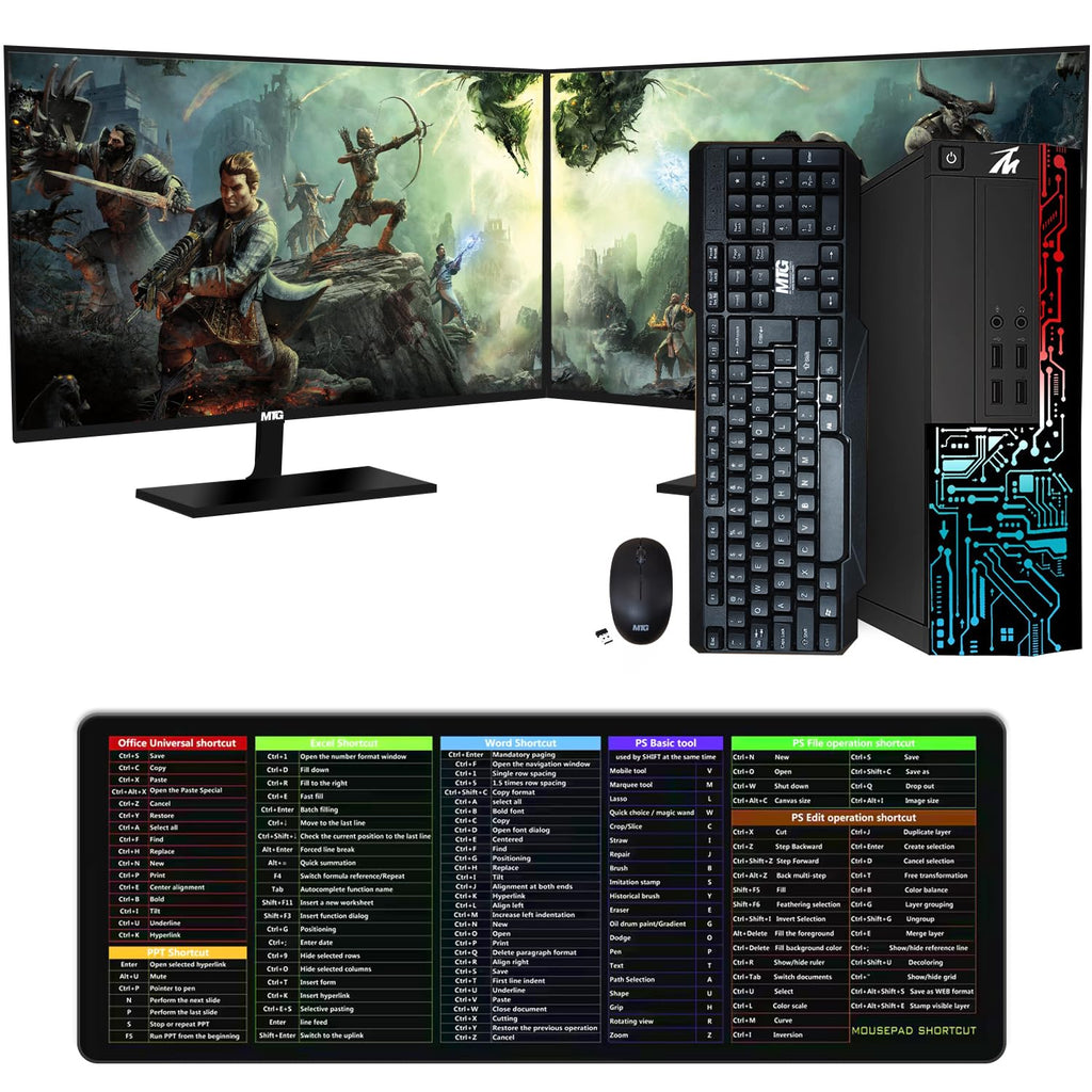 Restored TechMagnet Computer Desktop PC,Intel Core i5,Siwa 8,8GB RAM,128 GB Boot + 500 GB HDD,Dual 27 Inch Monitor,Wireless Keyboard Mouse,XL Cheatsheet Desk Pad,WiFi,Win 11 Home (Renewed)