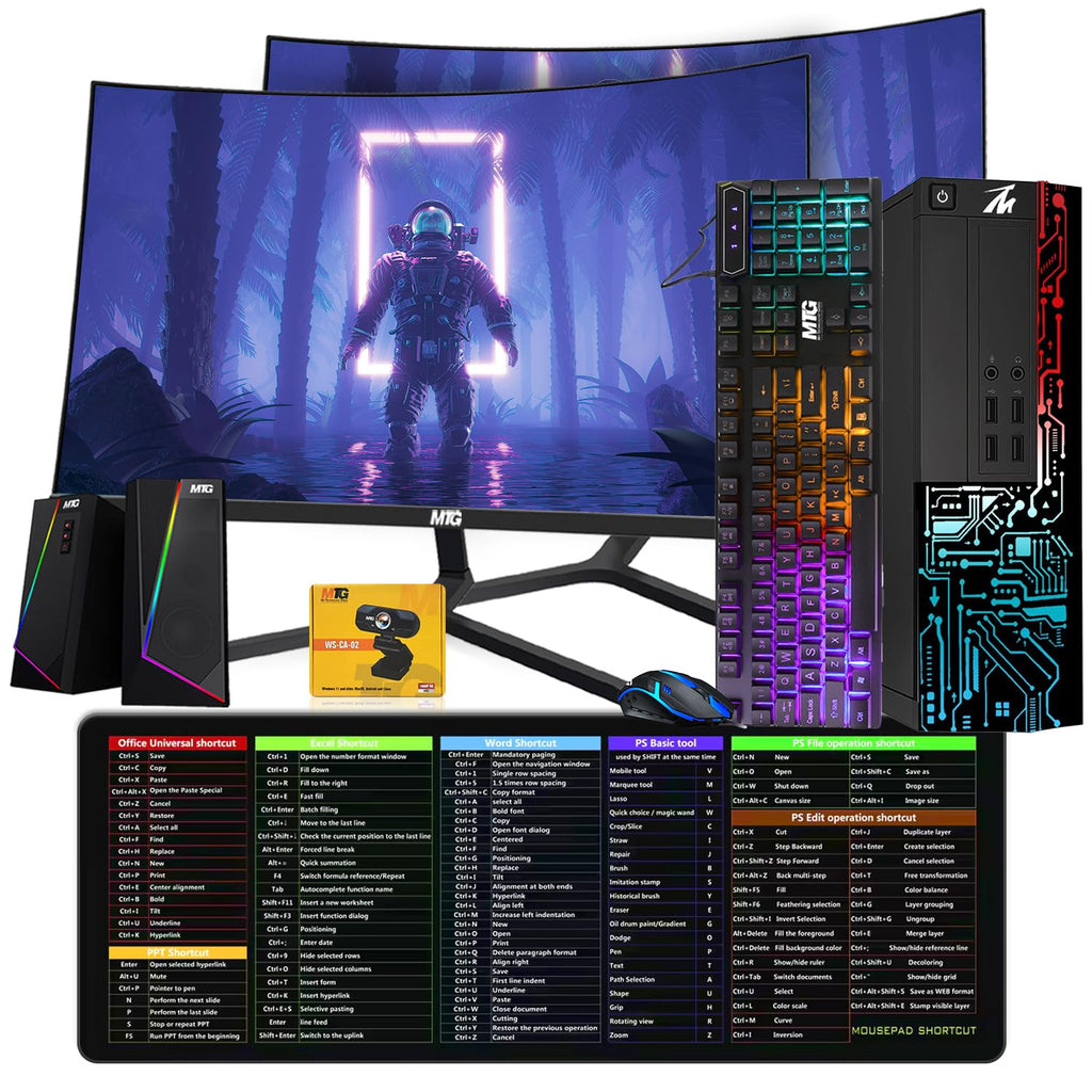 Restored TechMagnet Computer Desktop PC,Core i5,Siwa 8,8GB RAM,128GB SSD+500 GB HDD,Dual 24 Inch Curved Monitor,RGB Keyboard Mouse,XL Cheatsheet Desk Pad,RGB Speaker,Webcam,Win 11 Home (Renewed)