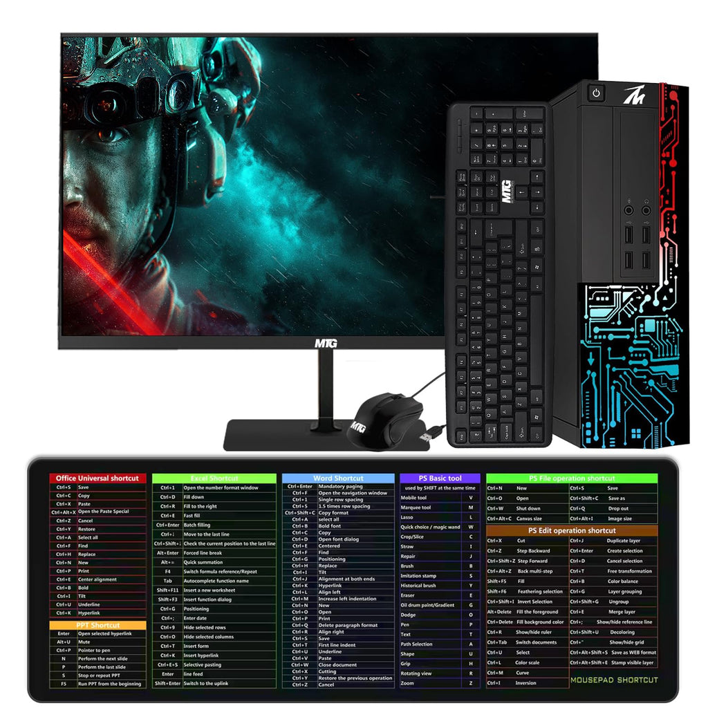 Restored TechMagnet Computer Desktop PC,Intel Core i5,Siwa 8,8GB RAM,128GB SSD Boot + 1TB HDD,27 Inch Monitor,USB Wired Keyboard Mouse,XL Cheatsheet Desk Pad,WiFi,Win 11 Home (Renewed)