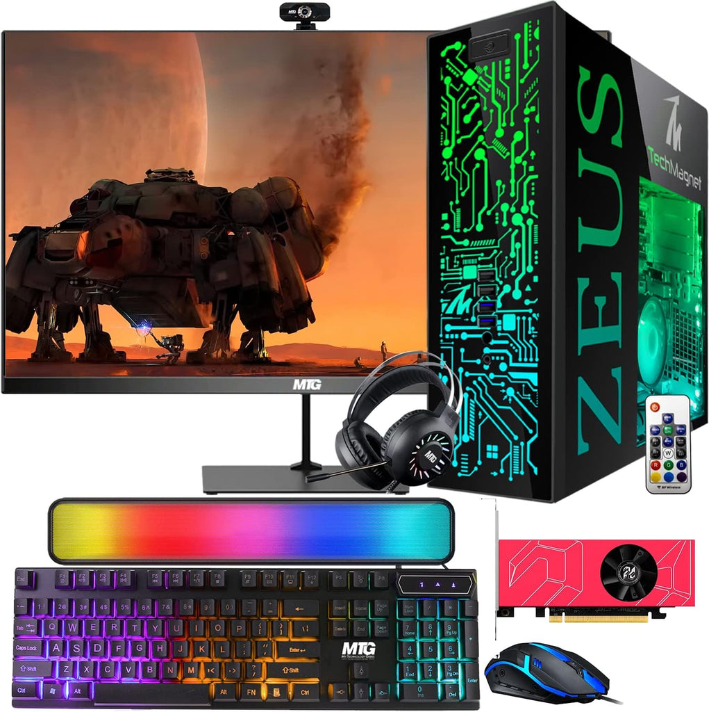 TechMagnet Gaming Desktop PC, Intel i7 4th Gen, Zeus Pro 4, AMD RX 6400, 16GB RAM ARGB, RGB Kit Sound bar, Win 10 Pro (Renewed),